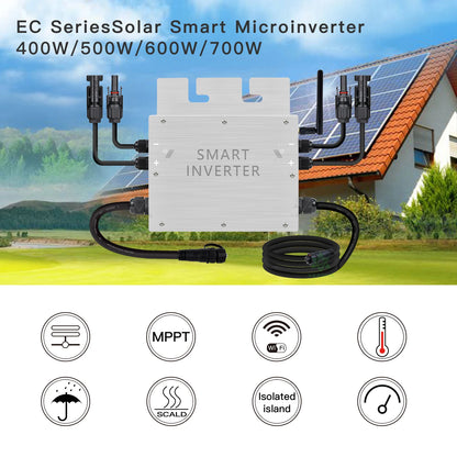 MPPT 800W Grid Tie Solar Inverter 18-50VDC Pure Sine Wave Smart Microinverter For 2*200W~350W PV Solar Panel Optional WiFi IP65