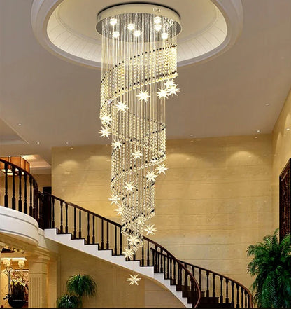 Modern Crystal Chandelier Moon And Star Spiral Shape Design Chandeliers For Lobby Stair Lighting Lamps