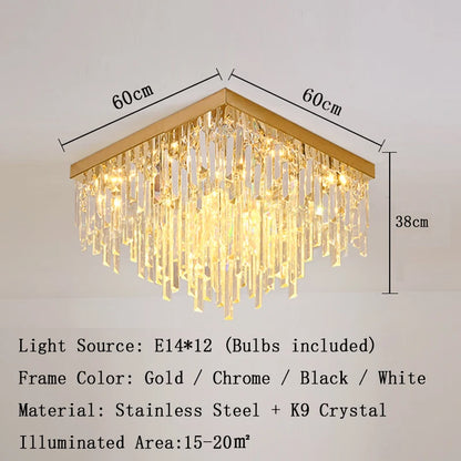 Crystal Square Ceiling Lights New Gold Lamps Modern Plafonnier LED Lighting for Living Room Luxury Lustres Home Decor Luminaria