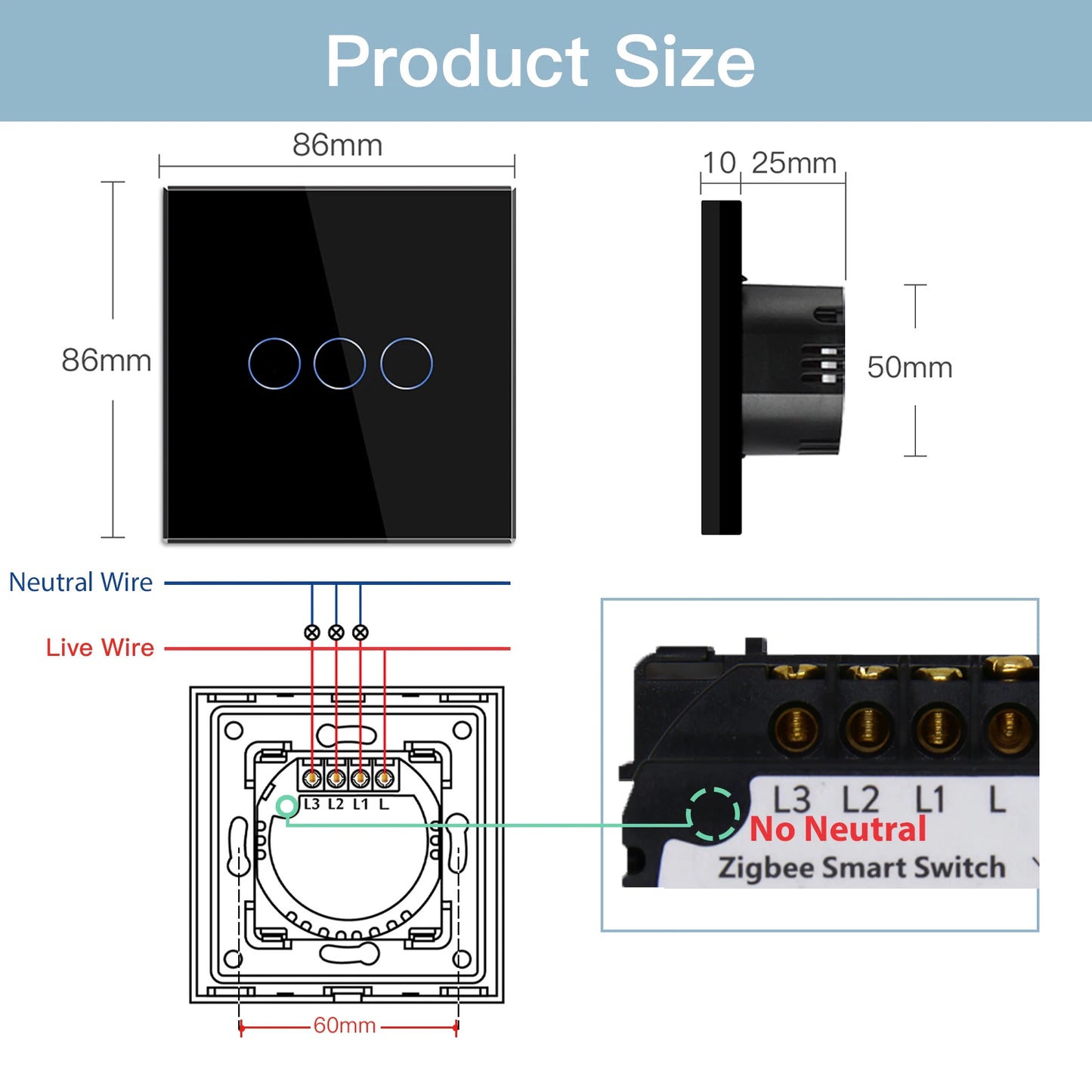 BSEED Zigbee Touch Switches 1/2/3Gang 1Way Wireless Control Smart Light Switch Wifi Wall Switch Tuya Smart Home Google Alexa