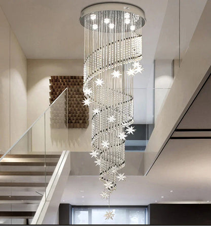 Modern Crystal Chandelier Moon And Star Spiral Shape Design Chandeliers For Lobby Stair Lighting Lamps