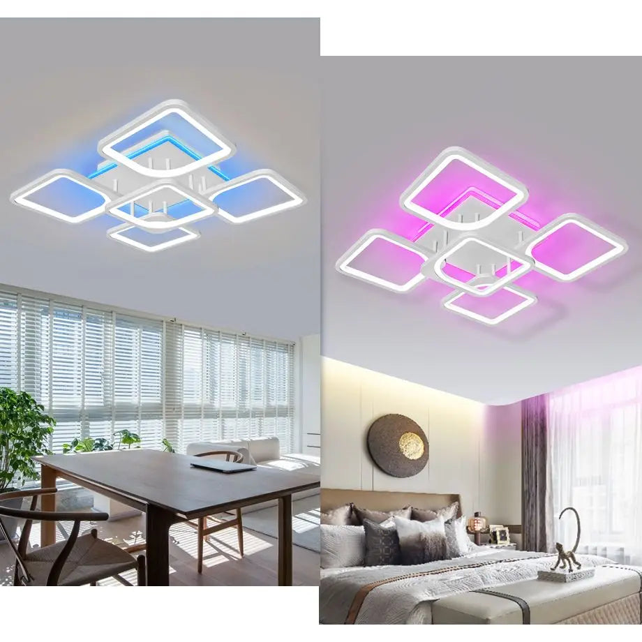 IRALAN Square Metal Smart Ceiling Lamp Dimmable LED Light with Remote Control Lustre Indoor Lighting for Living Room Decor