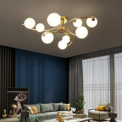 Luxury Golden Copper Ceiling Light Modern White Glass Ball LED Ceiling Lamps Living Dining Room Light Fixtures