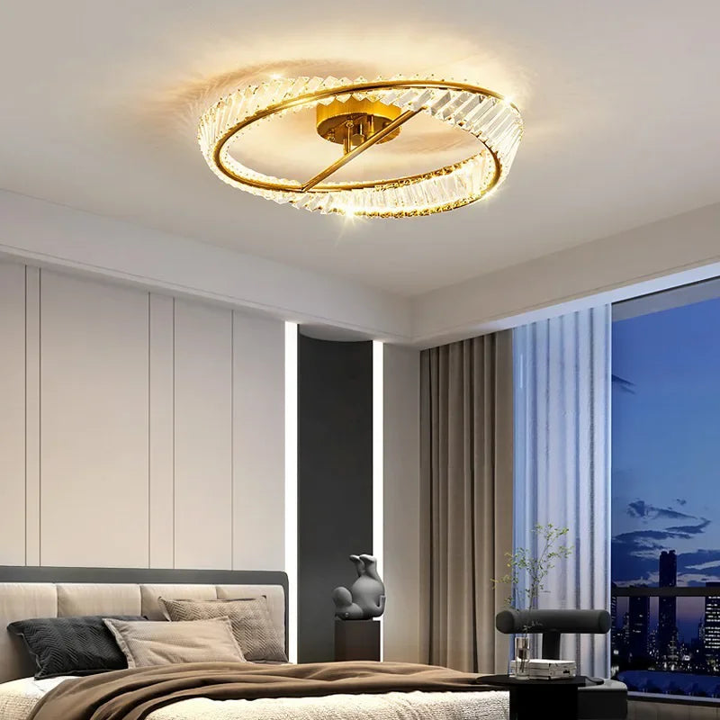 Modern LED Ceiling Light Crystal Rings Lamp Dimmable Gold Lustre for Living Dining Room Bedroom Indoor Home Decoration Fixtures