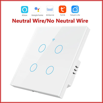 Smart Switch EU WiFi Smartlife Neutral Wire/No Neutral Wire Touch Light Switch 220V Works With Alexa Google Home 1/2/3/4 Gang