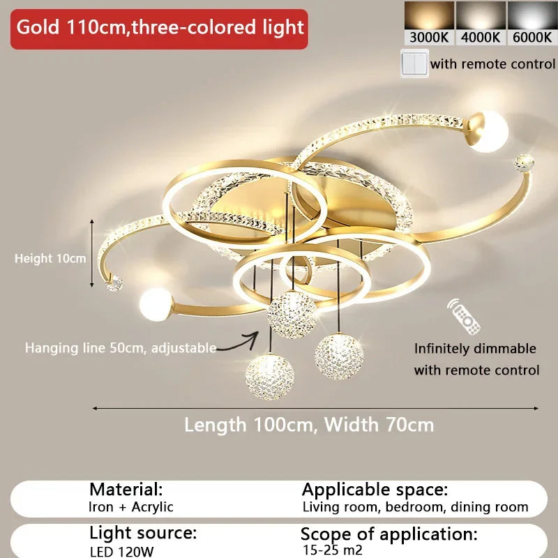 Minimally modern light luxury crystal LED ceiling light Nordic creative living room home atmosphere bedroom ring pendant light