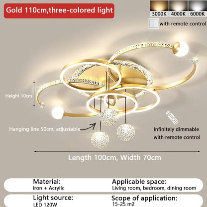 Minimally modern light luxury crystal LED ceiling light Nordic creative living room home atmosphere bedroom ring pendant light