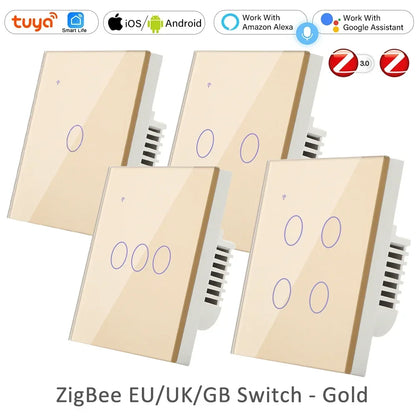 Alexa 2 3 Way Tuya ZigBee Smart Life EU UK Wall Light Power Switch Touch Switches 110V 220V Wireless Remote Home 1 2 3 4 Gang