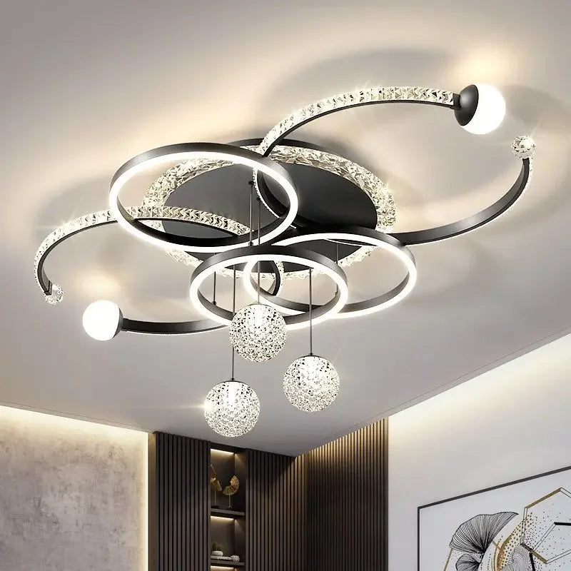 Minimally modern light luxury crystal LED ceiling light Nordic creative living room home atmosphere bedroom ring pendant light