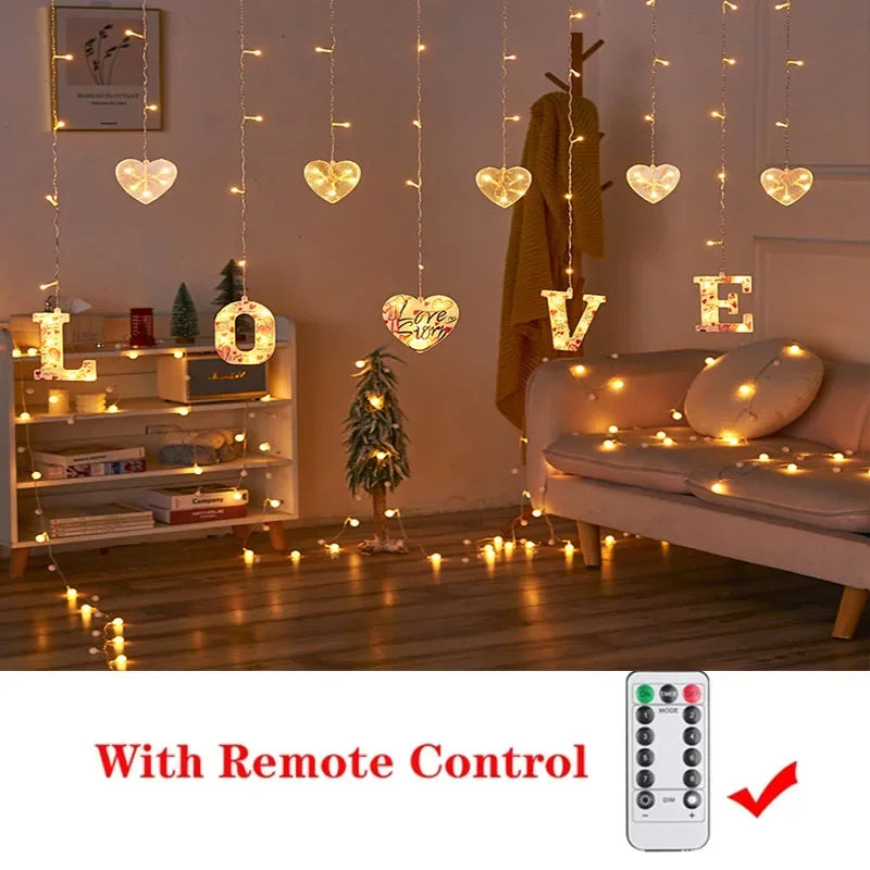 Wedding Decoration Led Fairy String Lights Garland Curtain for Valentine Day Gift Party Home Room New Year Christmas Decor 2024