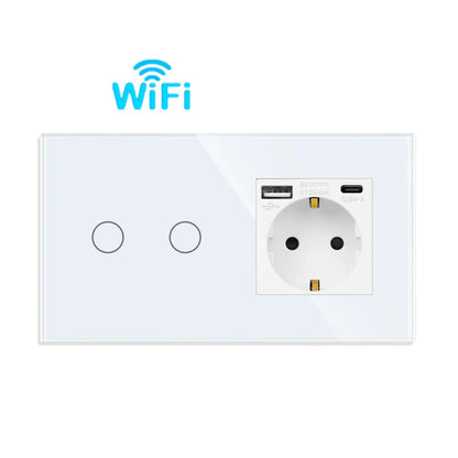 Bingoelec Wifi Smart Switch and Smart Socket Power Monitor with White Crystal Glass Panel Need or NO Neutral Home Improvement