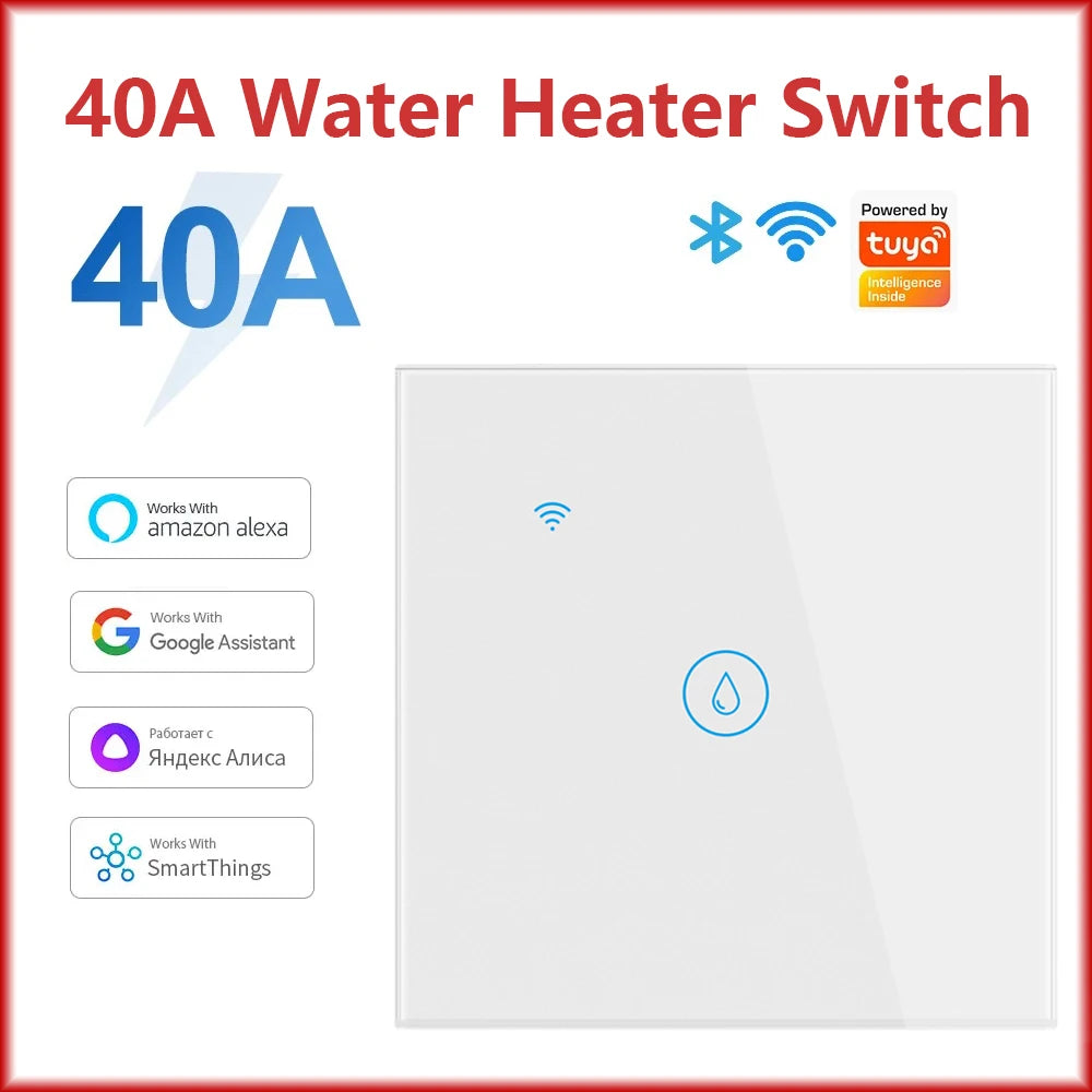 Tuya Smart Wifi Water Heater Boiler Touch Switch 220V Air Conditioner Light Timing EU for Alexa Google Home 20A/40A Switches