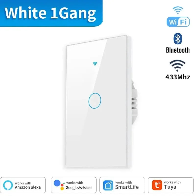 Tuya US WiFi+Bluetooth Smart Switches No Neutral Wire Required 1/2/3/4 Gang Light WiFi Touch Switch Work with Alexa Google Home