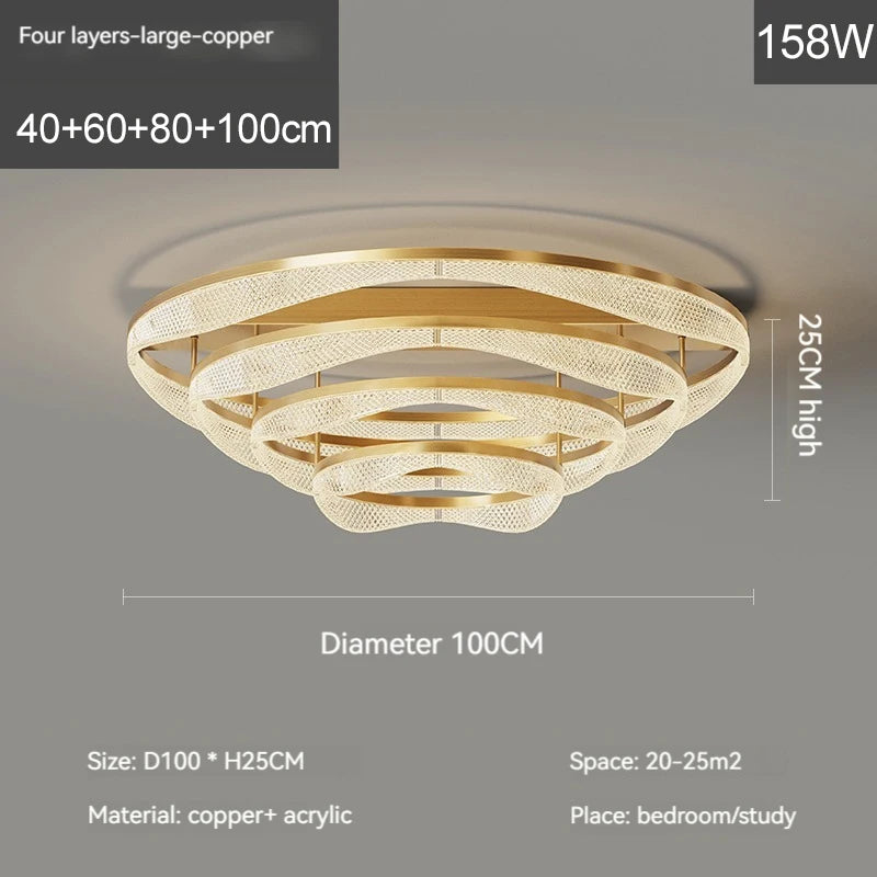 Nordic Brass Led Ceiling Lamp Lights For Living Room Bedroom Foyer Copper Modern Minimalist Ring Led Ceiling Chandelier Light