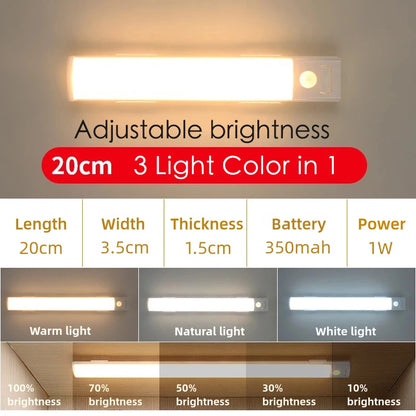 20-80cm LED Motion Sensor Light Night Wireless Lamp USB Rechargeable Wall Under Cabinet Bedroom For Kitchen Wardrobe Battery