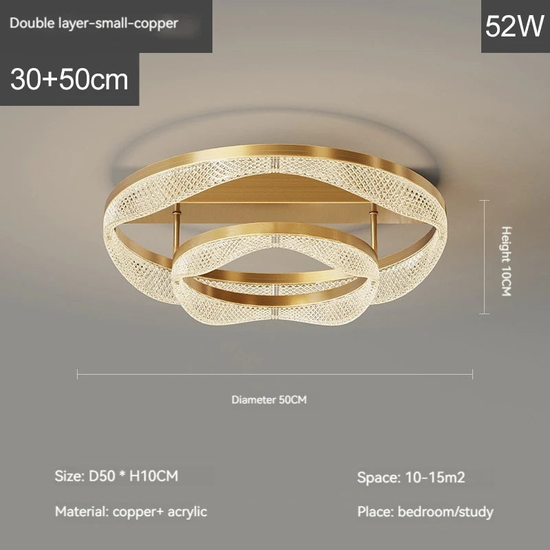 Nordic Brass Led Ceiling Lamp Lights For Living Room Bedroom Foyer Copper Modern Minimalist Ring Led Ceiling Chandelier Light