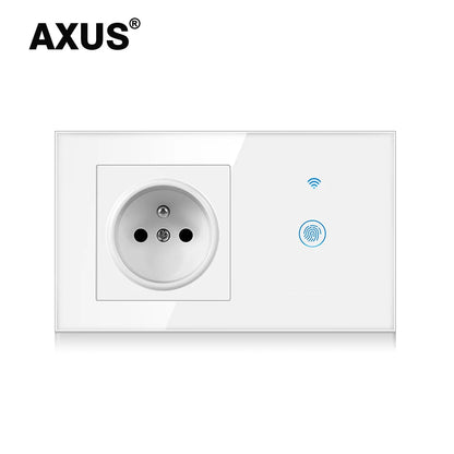 AXUS Franch Standard Touch Switch Smart Power Socket Plug Wall Power Crystal Glass Panel 16A French Socket 146mm Plug Grounding