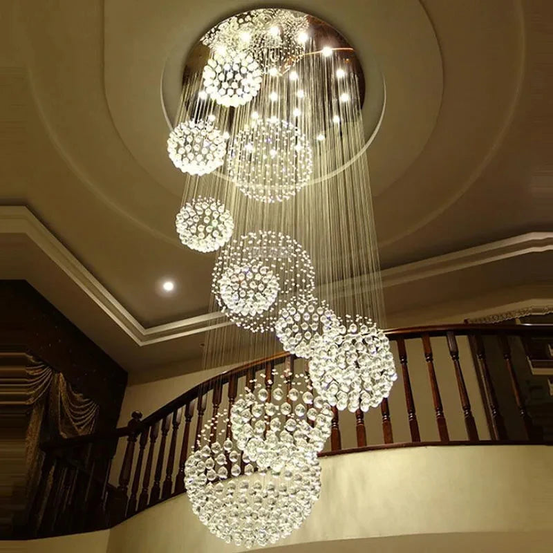 Crystal Chandelier for High Ceiling Modern Spiral Large Raindrop Flush Mount Light Fixture Living Room Hall 13-Light Fixture