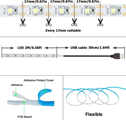 DC 5V USB LED Strips 2835 White Warm White LED Strip Light TV Background Lighting Tape Home Decor Lamp 1- 5m LED String Light