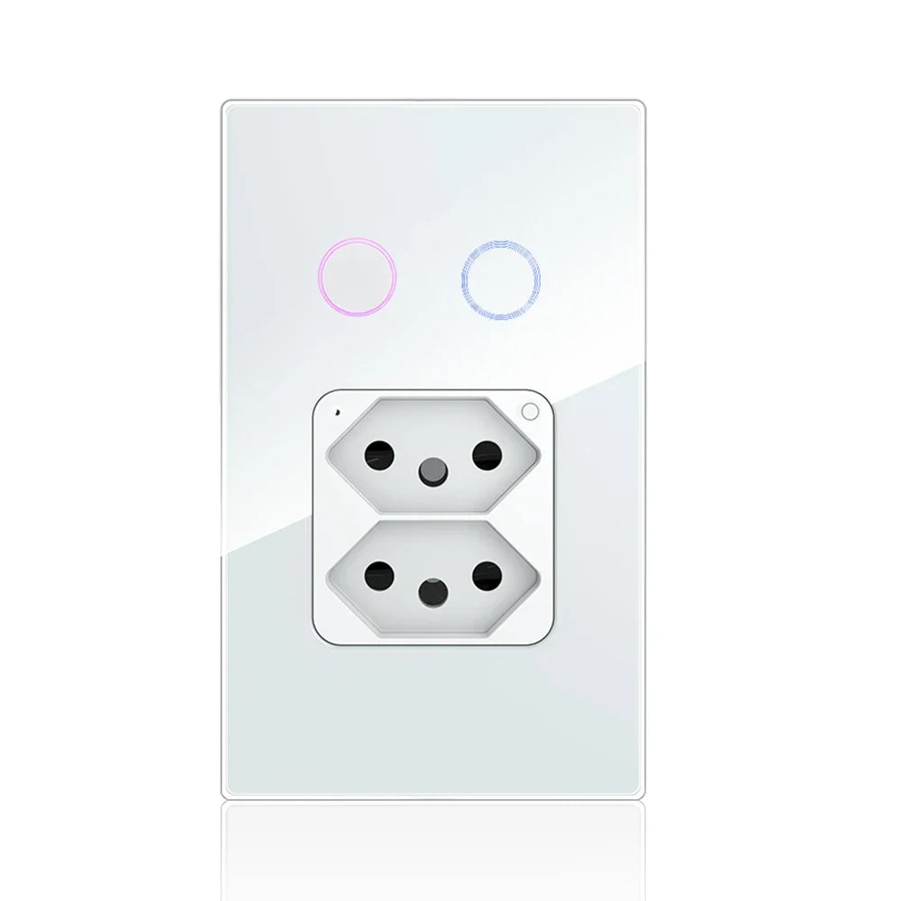 Shawader Wifi Smart Brazil Wall Socket Light Switch 20A Plug Outlet Touch Sensor Glass Panel Remote by Tuya Alexa Google Home