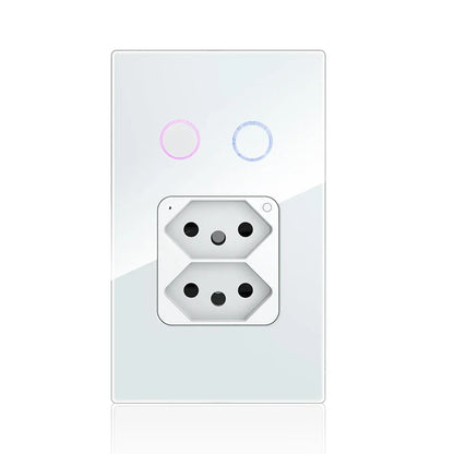 Shawader Wifi Smart Brazil Wall Socket Light Switch 20A Plug Outlet Touch Sensor Glass Panel Remote by Tuya Alexa Google Home