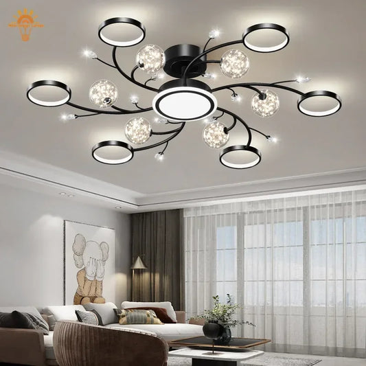 2024 Black Ceiling Chandeliers Modern Living Room Hall Ceiling Light Fixture Romantic Starry Gold Creative Ceiling Lamp Bedroom