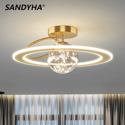 SANDYHA Modern Led Chandeliers Luxury Babysbreath Golden Glass Ball Ceiling Lights Living Dining Table Bedroom Home Decoration