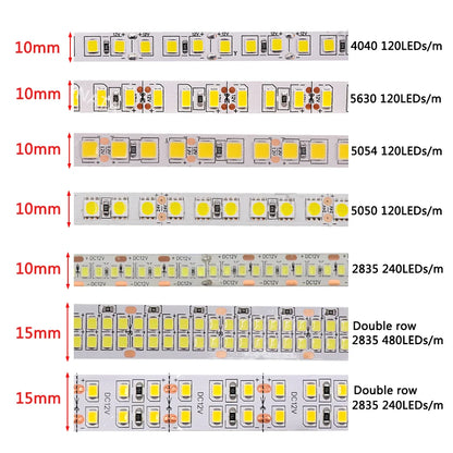 12V 24V LED Strip 5050 5054 LED Tape Diode 5M 60 120 240 480LEDs/m SMD2835 Waterproof Ribbon Home Room Decor Warm Natural White