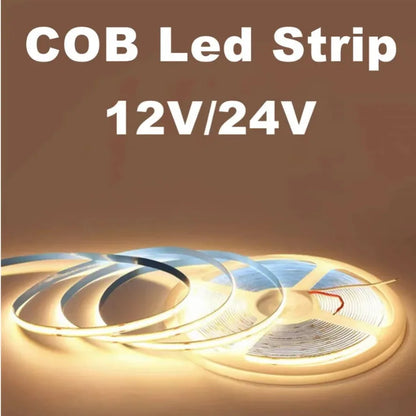 Dimmable 320LED 10m LED COB Strip DC 12V 24V FOB Lights for Room Bedroom Decor High Density Soft Flexible Neon Tape Light Lamp