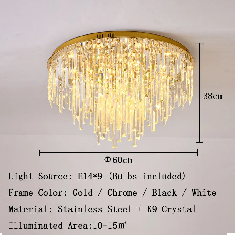 Crystal Square Ceiling Lights New Gold Lamps Modern Plafonnier LED Lighting for Living Room Luxury Lustres Home Decor Luminaria