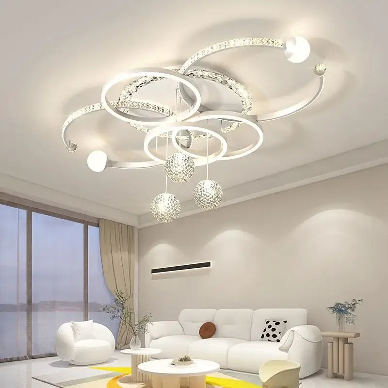 Minimally modern light luxury crystal LED ceiling light Nordic creative living room home atmosphere bedroom ring pendant light