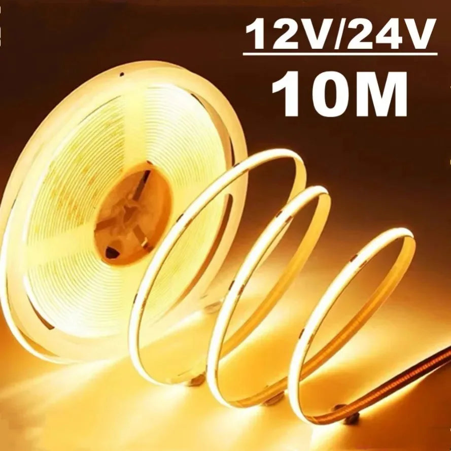 Dimmable 320LED 10m LED COB Strip DC 12V 24V FOB Lights for Room Bedroom Decor High Density Soft Flexible Neon Tape Light Lamp