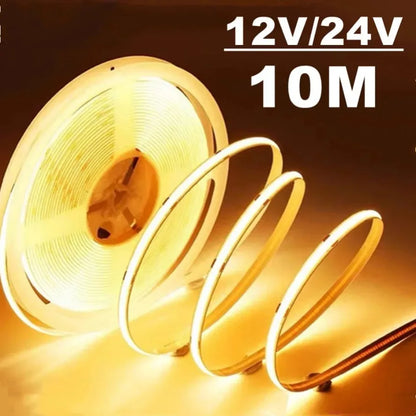 Dimmable 320LED 10m LED COB Strip DC 12V 24V FOB Lights for Room Bedroom Decor High Density Soft Flexible Neon Tape Light Lamp