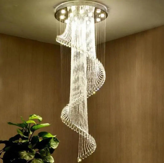 New Round Duplex Staircase Rotating Chandelier Modern Minimalist Villa Luxury Hotel Hollowed Out Long Crystal Lamp