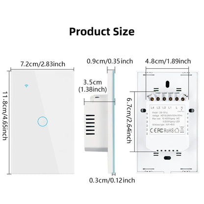 Tuya Smart Switches US Neutral Wire/No Neutral Wire Required 1/2/3/4 Gang Light WiFi Touch Switch Work with Alexa Google Home