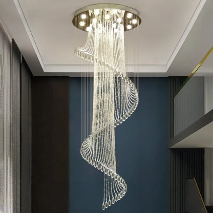 New Round Duplex Staircase Rotating Chandelier Modern Minimalist Villa Luxury Hotel Hollowed Out Long Crystal Lamp