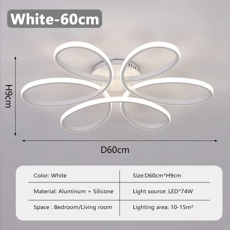 Modern LED Ceiling Lamp Aluminum 30/60CM Blac/White Flower Light For Bedroom Living Room Study Hotel Home Lighting Luminaires