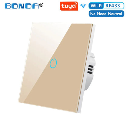 BONDA Smart Switch Alexa RF433 No Neutral Tuya Control Works With Google 1/2/3 Gang Smart Life Home Light WiFi Touch Switches