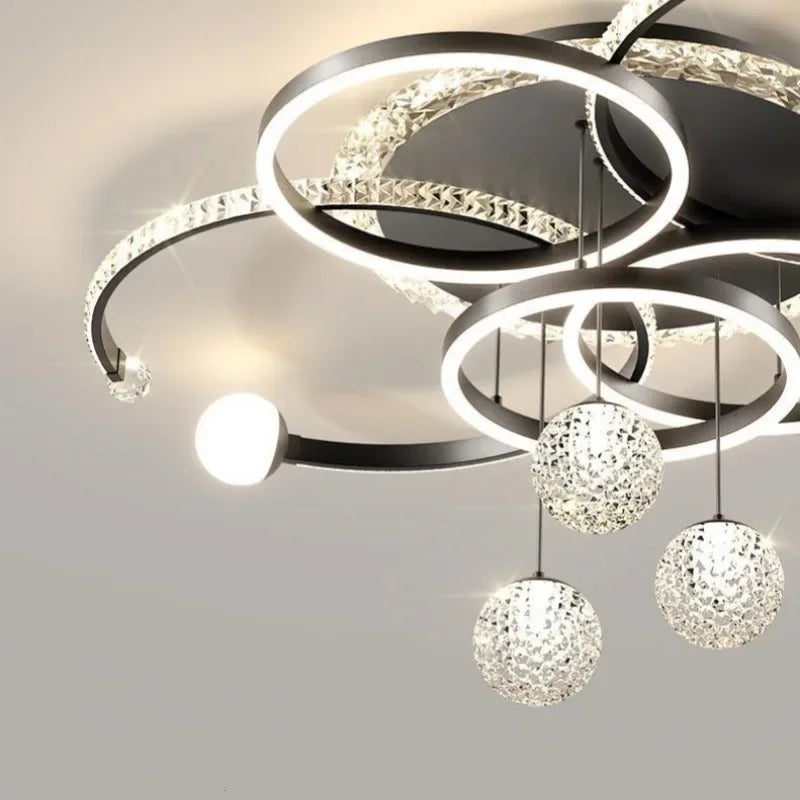 Minimally modern light luxury crystal LED ceiling light Nordic creative living room home atmosphere bedroom ring pendant light