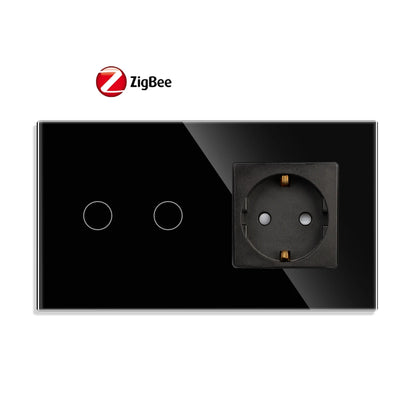 Bingoelec 1/2/3 Gang 2way ZigBee Wall Touch Switch with Socket EU Smart Black Light Switch Support Alexa Google Tuya Smart Home