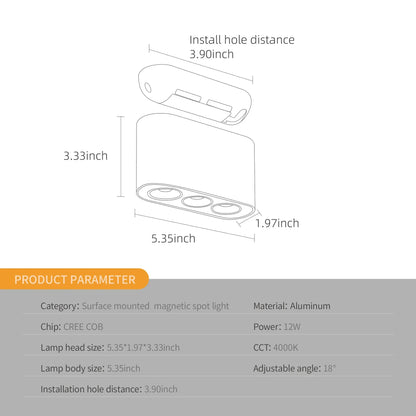 Aisilan LED Spotlight Magnetic Surface Mounted Minimalist Lighting Fixtures with 36 Degree Adjustable CREE Chip CRI97 Spotlight