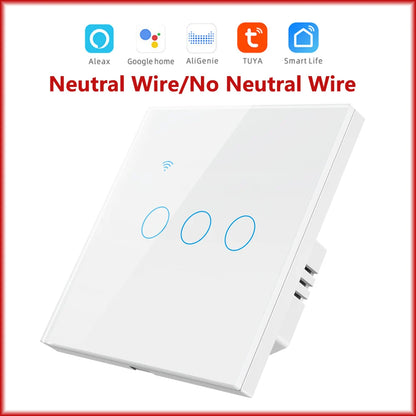 Smart Switch EU WiFi Smartlife Neutral Wire/No Neutral Wire Touch Light Switch 220V Works With Alexa Google Home 1/2/3/4 Gang