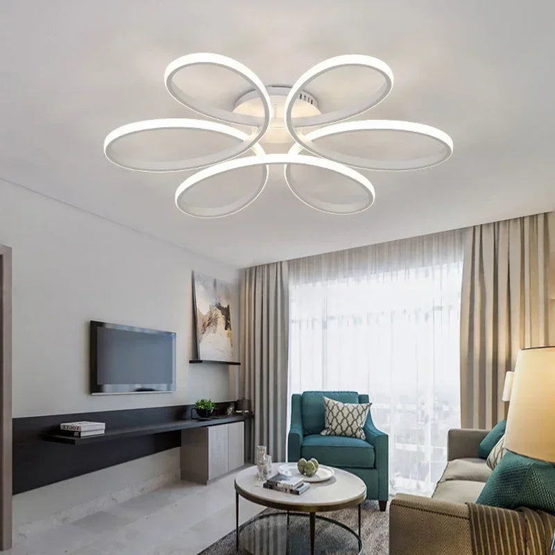 Modern LED Ceiling Lamp Aluminum 30/60CM Blac/White Flower Light For Bedroom Living Room Study Hotel Home Lighting Luminaires