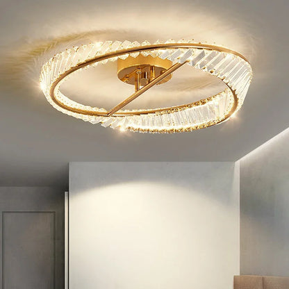 Modern LED Ceiling Light Crystal Rings Lamp Dimmable Gold Lustre for Living Dining Room Bedroom Indoor Home Decoration Fixtures