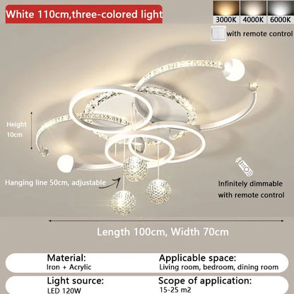 Minimally modern light luxury crystal LED ceiling light Nordic creative living room home atmosphere bedroom ring pendant light