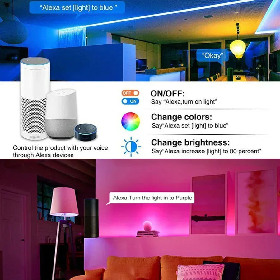 LED Strip Lights 5050 RGB Led Light Strip WiFi Flexible Ribbon Colors Changing Light Diode Led Lighting Room Decor only EU Plug