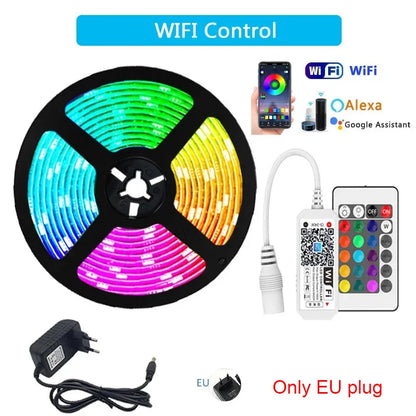 LED Strip Lights 5050 RGB Led Light Strip WiFi Flexible Ribbon Colors Changing Light Diode Led Lighting Room Decor only EU Plug