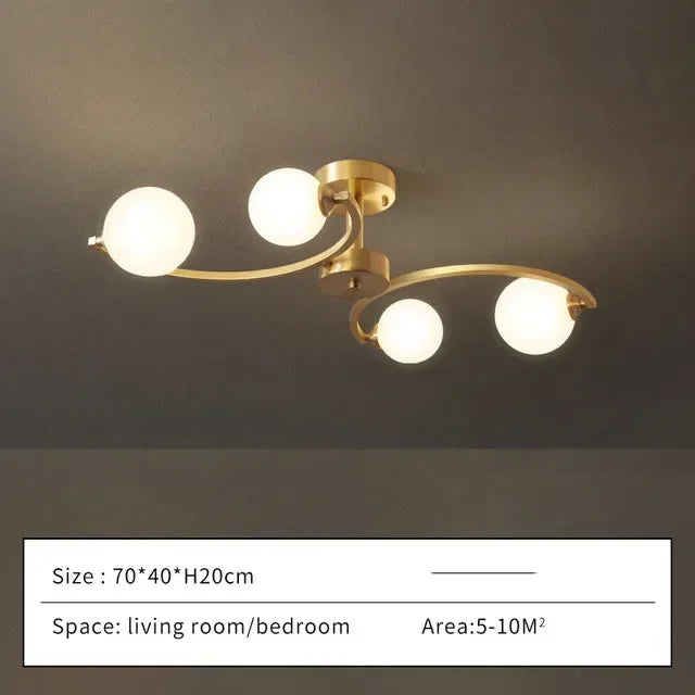 Luxury Golden Copper Ceiling Light Modern White Glass Ball LED Ceiling Lamps Living Dining Room Light Fixtures