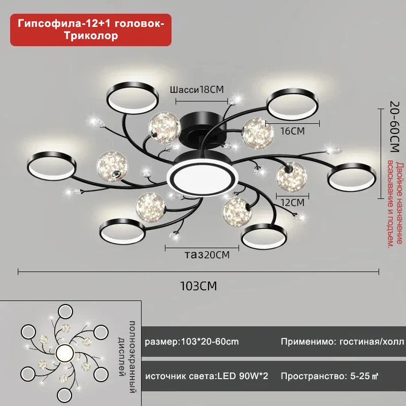 2024 Black Ceiling Chandeliers Modern Living Room Hall Ceiling Light Fixture Romantic Starry Gold Creative Ceiling Lamp Bedroom