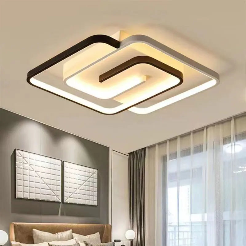 Bedroom Led Chandelier Light Black White Square Modern Ceiling Lamp Attic Living Room Dining Kitchen Interior